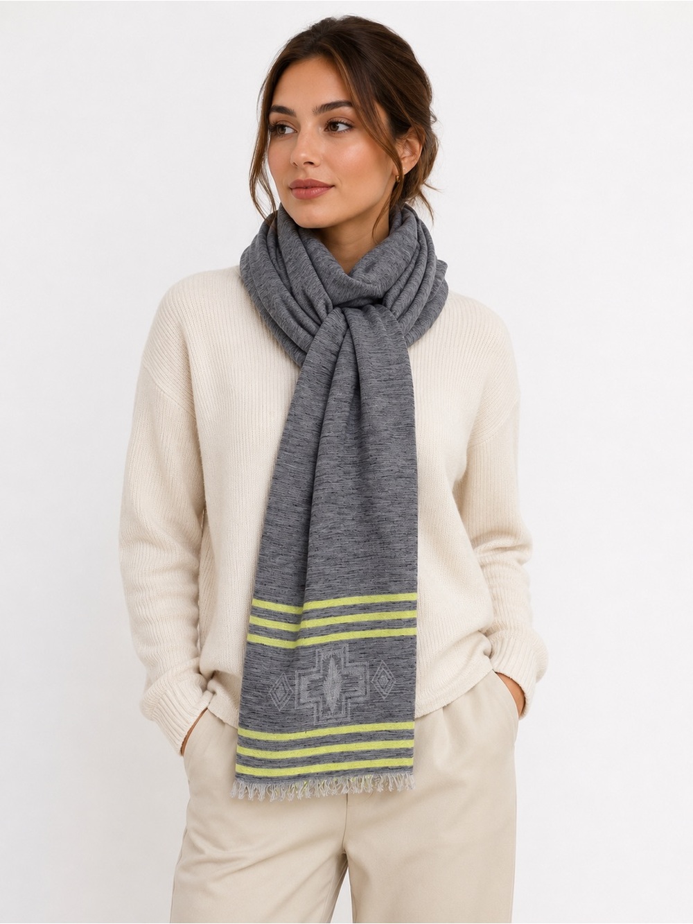 pistil Gray Scarf with Lime Stripe Detail